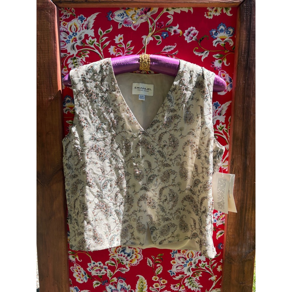 NWT Emanuel Ungaro 100% Silk Beaded Sequin Paisley Boho Chic Blouse Size S-M